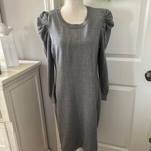 Calvin Klein Size Large Elegant Gray Puff Sleeve Sweater Dress